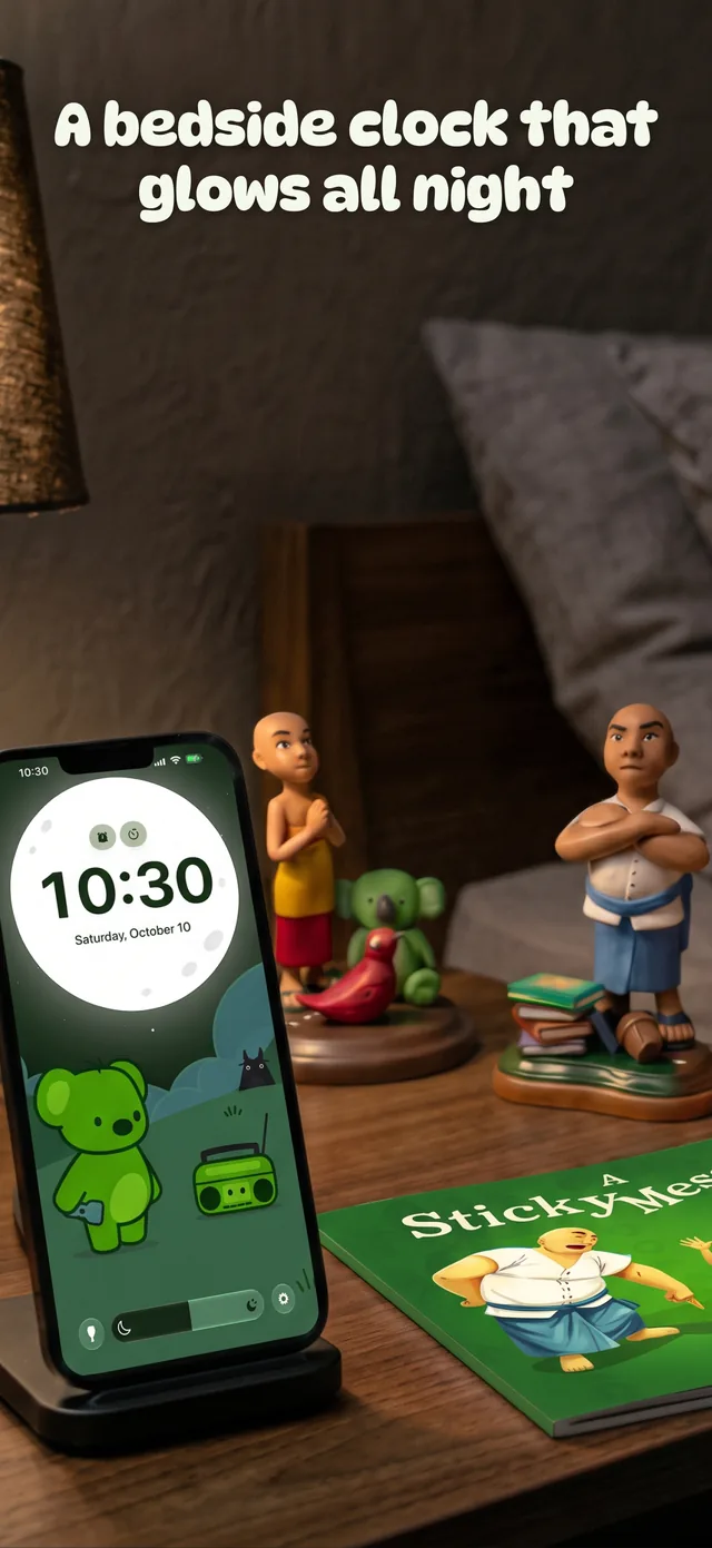 KiwiLights screenshot: A bedside clock that glows all night